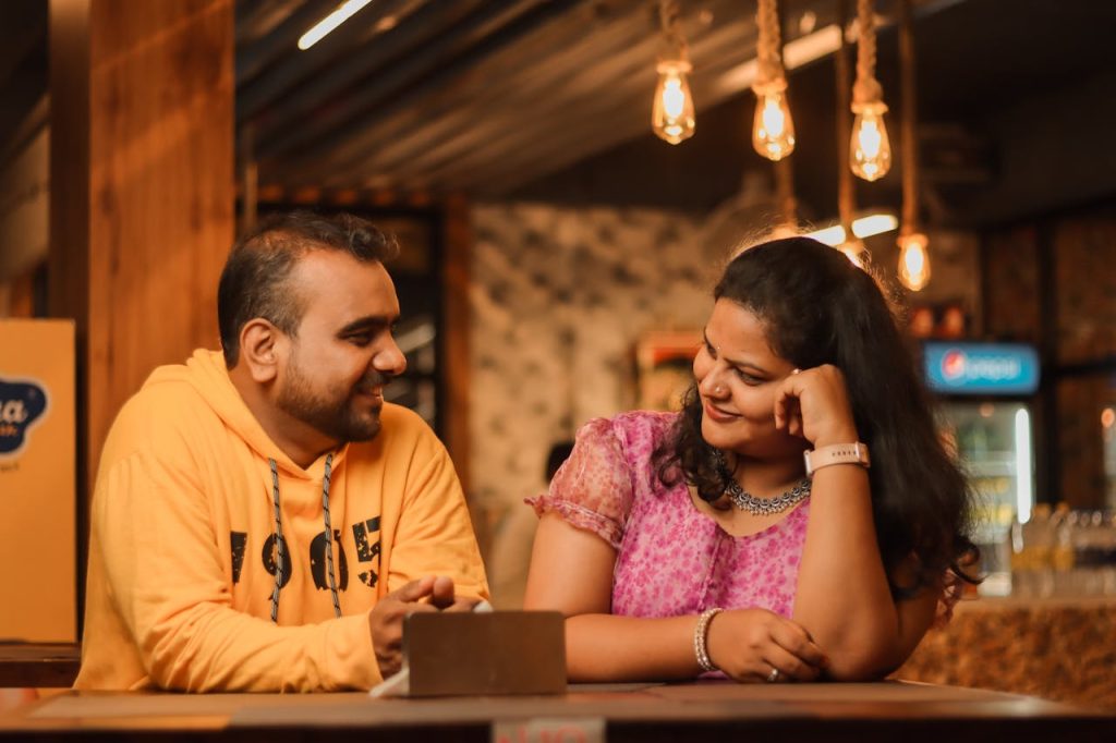 Couple enjoying a light moment despite dating after divorce feels awkward